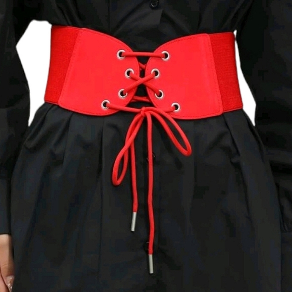 Red Lace-Up Corset Belt
